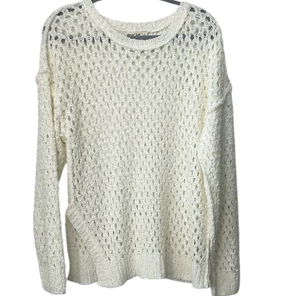 Stitch Fix New In Cream Open Knit Crew Neck Sweater Lightweight Women’s Sz L NEW - Picture 2 of 4